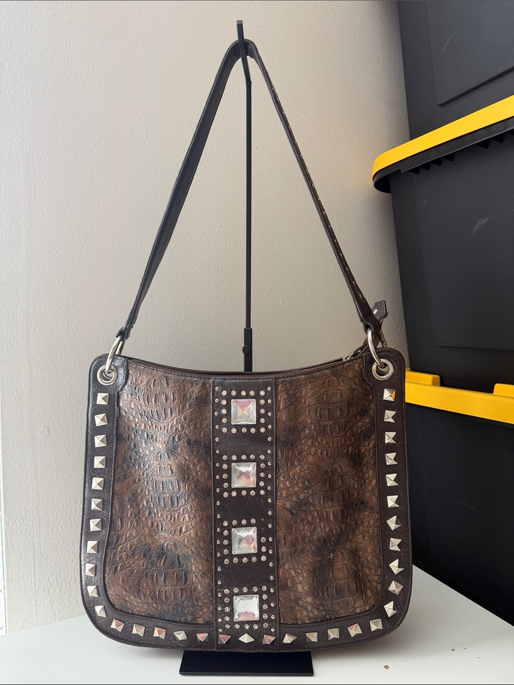 MC Mark Chantel western rhinestone croc purse